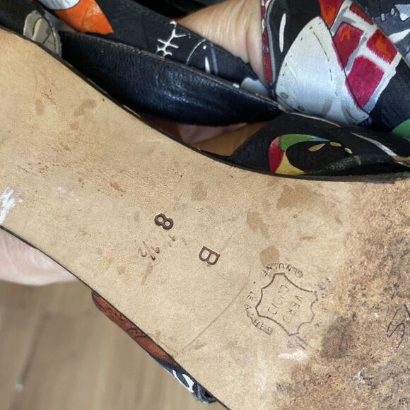 NICOLE MILLER Artelier Shoes Pop Art Print 100% Silk High Heels Pumps Sz 8.5 Vtg - Picture 10 of 13